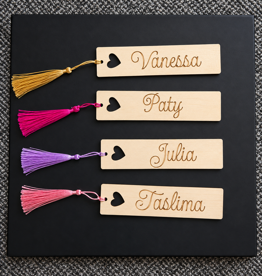 Personalised Wooden Bookmark with Tassel – Engraved Name Bookmark, Custom Book Lover Gift, Teacher Gift, Stocking Filler