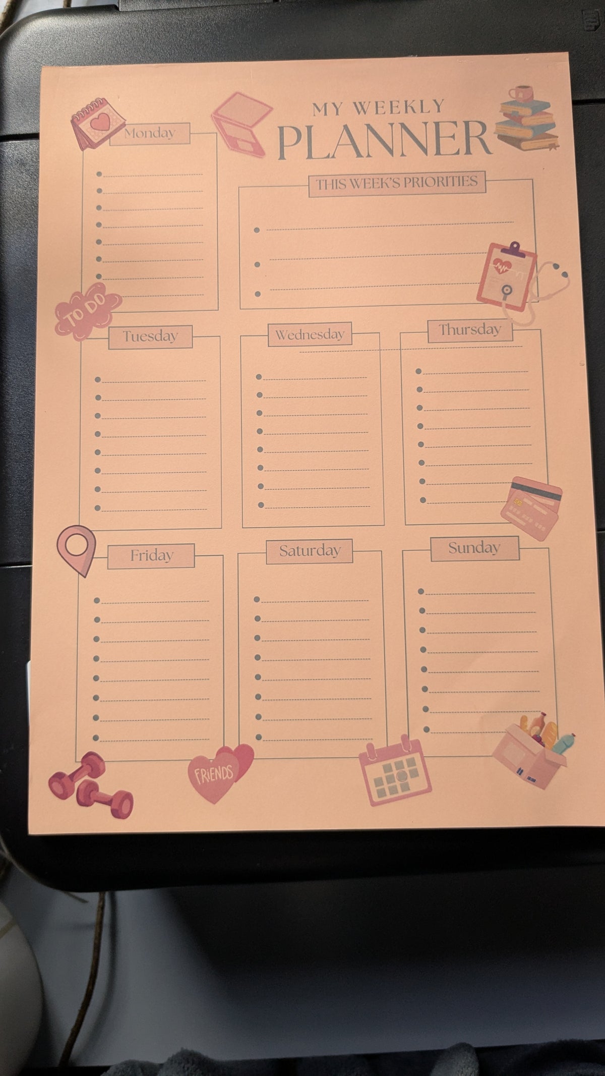 Peach A4 Weekly Planner Notepad – 40 Sheets | Weekly Priorities & Daily To-Do List